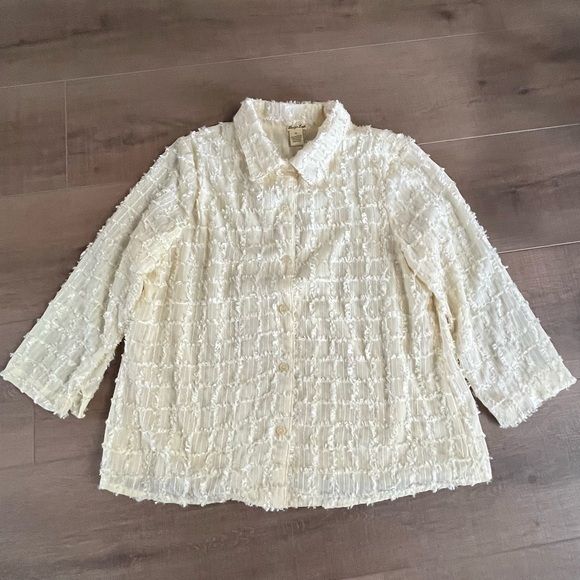 Vintage Design Loft Women XL Fringe Semi Sheer Button Lightweight Poly‎ Jacket - Picture 4 of 8